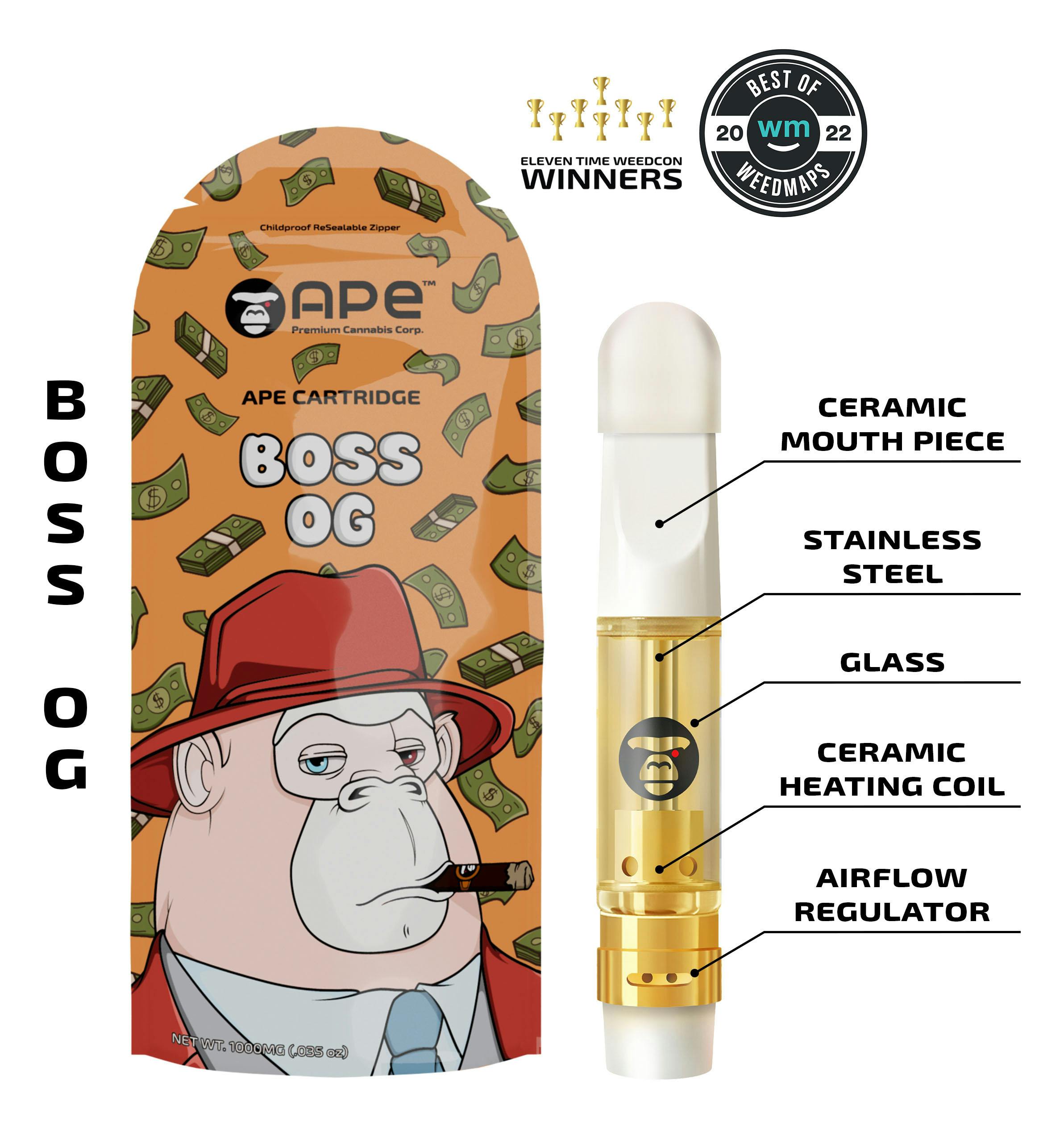 Ape-Boss-OG 1 Gram THC Vape Cartridge – Boss OG By Ape (Indica) 85% THC