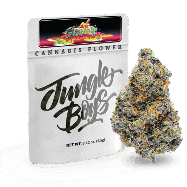 Sherbanger Jungle Boys ounce – 31.67% THC exotic hybrid. Gassy, sweet, and citrus flavor. Premium cannabis flower shipped across Europe discreetly.
